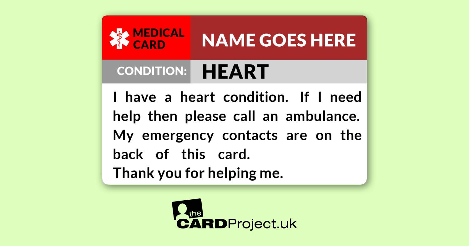Heart Condition Awareness Medical ID Alert Card  (FRONT)
